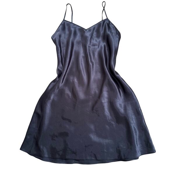 Vintage Y2k Gilligan & O'Malley M Gray / Black Satin Slip Mini Dress Nightgown - Picture 1 of 9